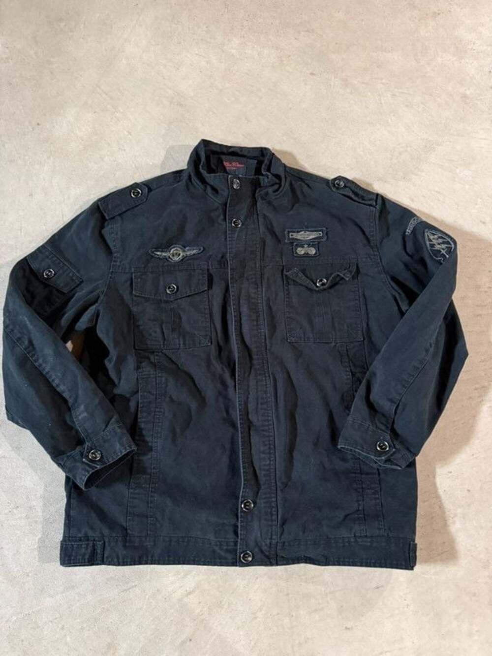 Sz L Men's Coat, Springrain Black Lined Lightweight Winter jacket w/ Patches New